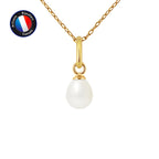 PERLINEA- Pendentif- Perle de Culture d'Eau Douce- Bouton Diamètre 5-6 mm Blanc- Bijou Femme- OrJaune