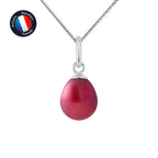 PERLINEA- Pendentif- Perle de Culture d'Eau Douce- Bouton Diamètre 7-8 mm Rouge Cerise- Bijou Femme- Or Blanc
