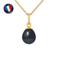 PERLINEA- Pendentif- Perle de Culture d'Eau Douce- Bouton Diamètre 7-8 mm Black Tahiti- Bijou Femme- OrJaune