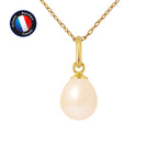 PERLINEA- Pendentif- Perle de Culture d'Eau Douce- Bouton Diamètre 7-8 mm Rose- Bijou Femme- OrJaune