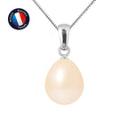 PERLINEA- Pendentif- Perle de Culture d'Eau Douce- Bouton Diamètre 9-10 mm Rose- Bijou Femme- Or Blanc