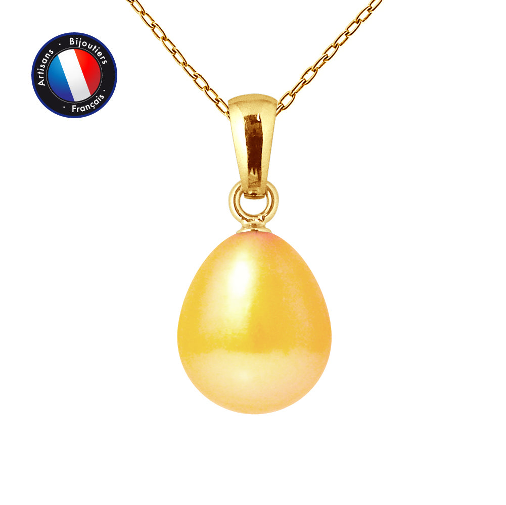 PERLINEA- Pendentif- Perle de Culture d'Eau Douce- Bouton Diamètre 9-10 mm Gold- Bijou Femme- OrJaune