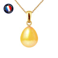 PERLINEA- Pendentif- Perle de Culture d'Eau Douce- Bouton Diamètre 9-10 mm Gold- Bijou Femme- OrJaune