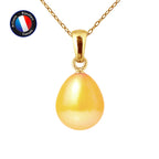 PERLINEA- Pendentif- Perle de Culture d'Eau Douce- Bouton Diamètre 9-10 mm Gold- Bijou Femme- OrJaune