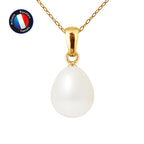 PERLINEA- Pendentif- Perle de Culture d'Eau Douce- Poire Diamètre 9-10 mm Blanc- Bijou Femme- OrJaune