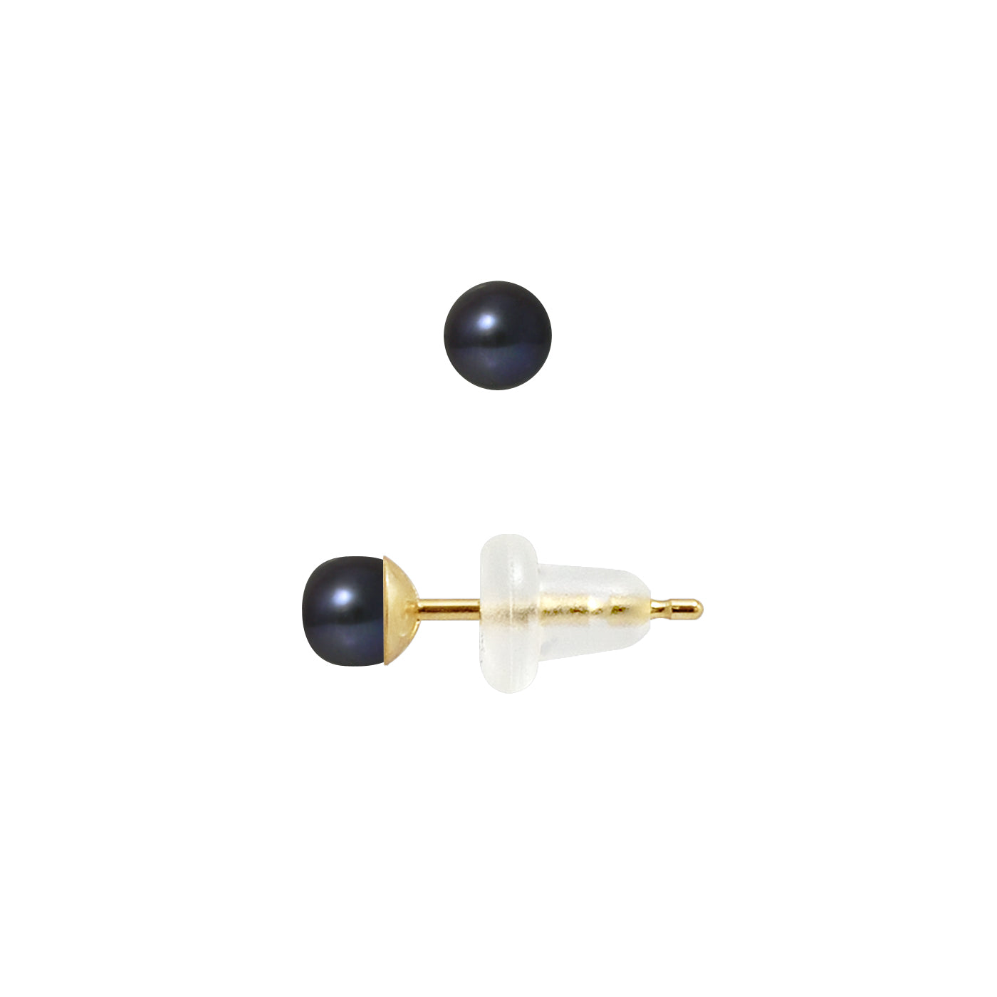PERLINEA- Boucle d'Oreilles- Perles de Culture d'Eau Douce- Bouton Diamètre 3-4 mm Black Tahiti- Bijou Femme- OrJaune