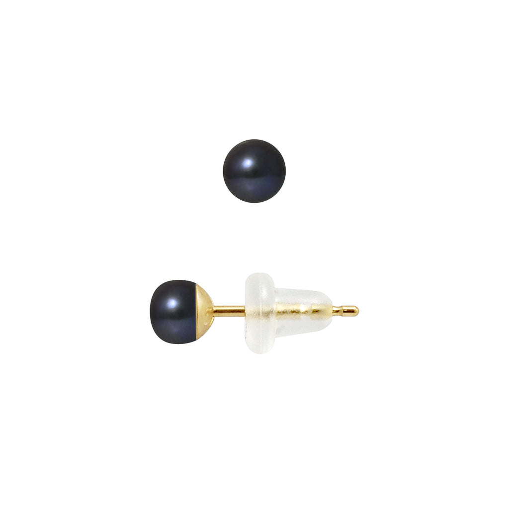 PERLINEA- Boucle d'Oreilles- Perles de Culture d'Eau Douce- Bouton Diamètre 4-5 mm Black Tahiti- Bijou Femme- OrJaune