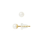PERLINEA- Boucle d'Oreilles- Perles de Culture d'Eau Douce- Bouton Diamètre 4-5 mm Blanc- Bijou Femme- OrJaune