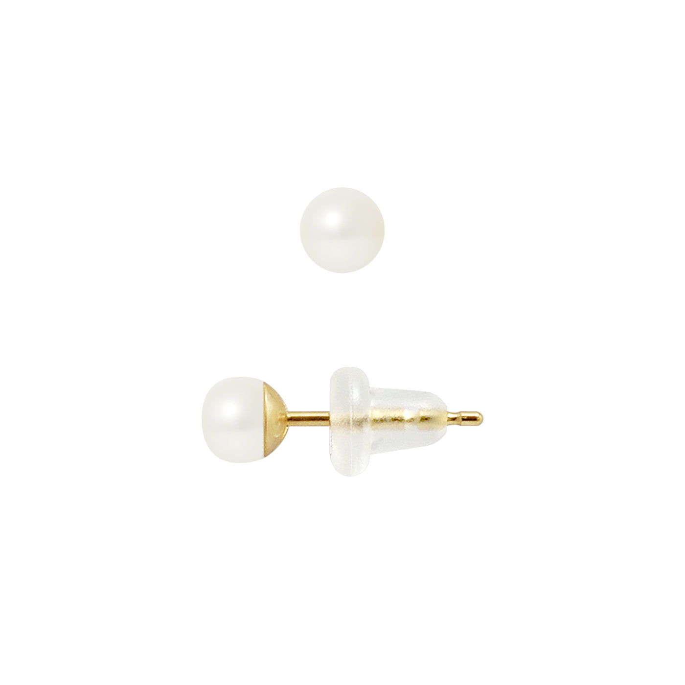 PERLINEA- Boucle d'Oreilles- Perles de Culture d'Eau Douce- Bouton Diamètre 4-5 mm Blanc- Bijou Femme- OrJaune