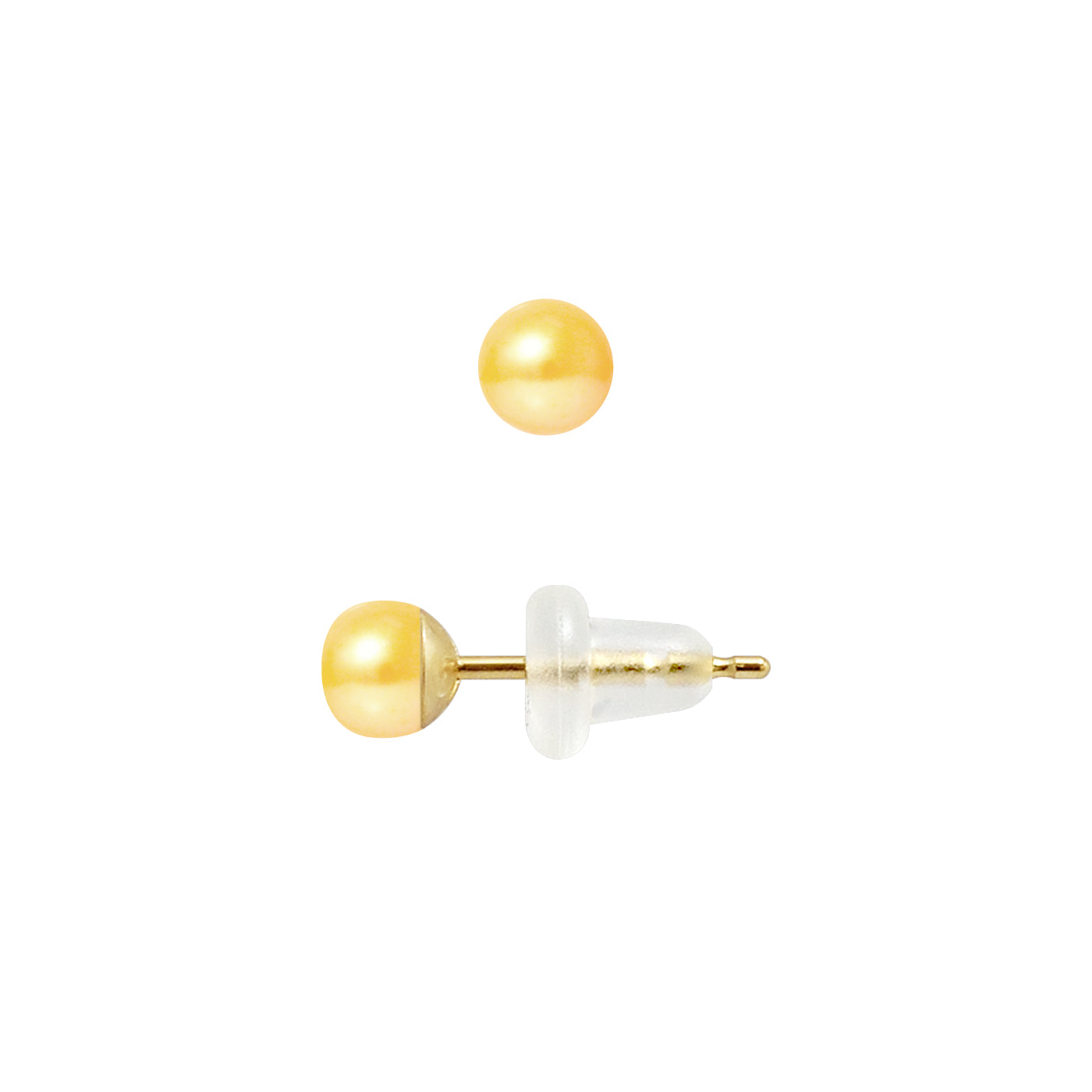 PERLINEA- Boucle d'Oreilles- Perles de Culture d'Eau Douce- Bouton Diamètre 4-5 mm Gold- Bijou Femme- OrJaune