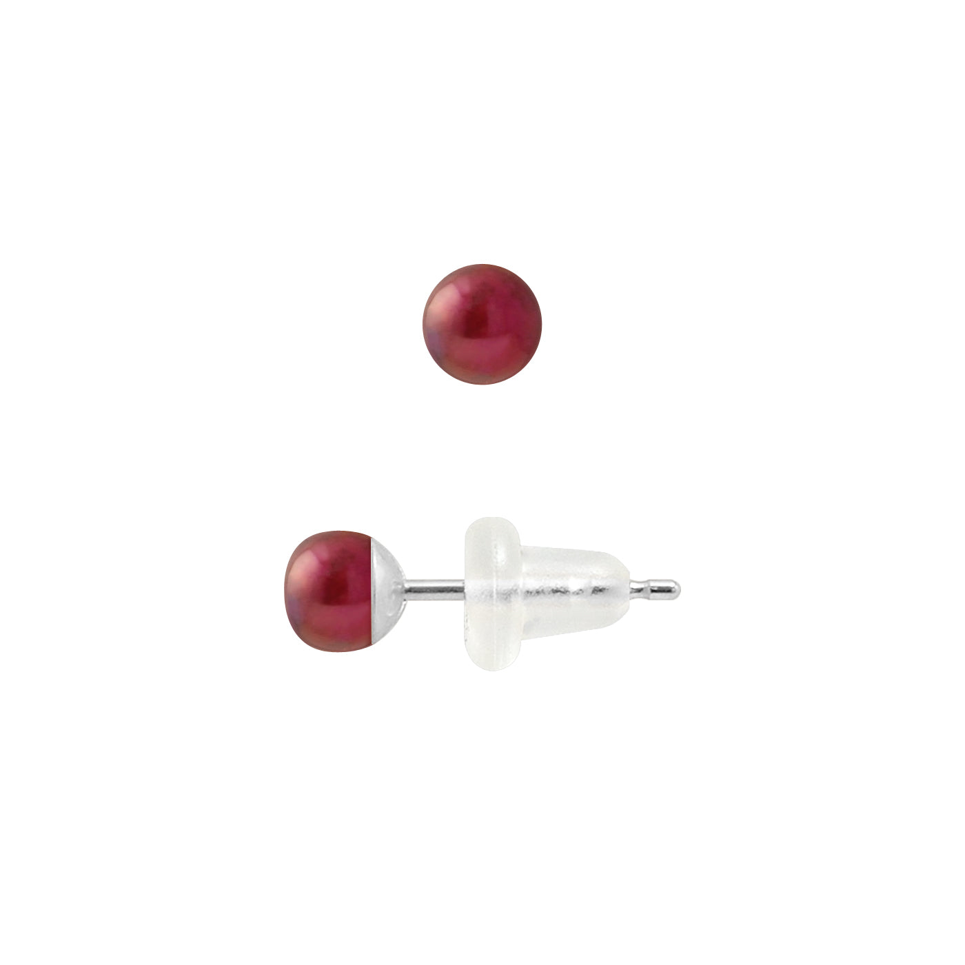 PERLINEA- Boucle d'Oreilles- Perles de Culture d'Eau Douce- Bouton Diamètre 4-5 mm Rouge Cerise- Bijou Femme- Or Blanc