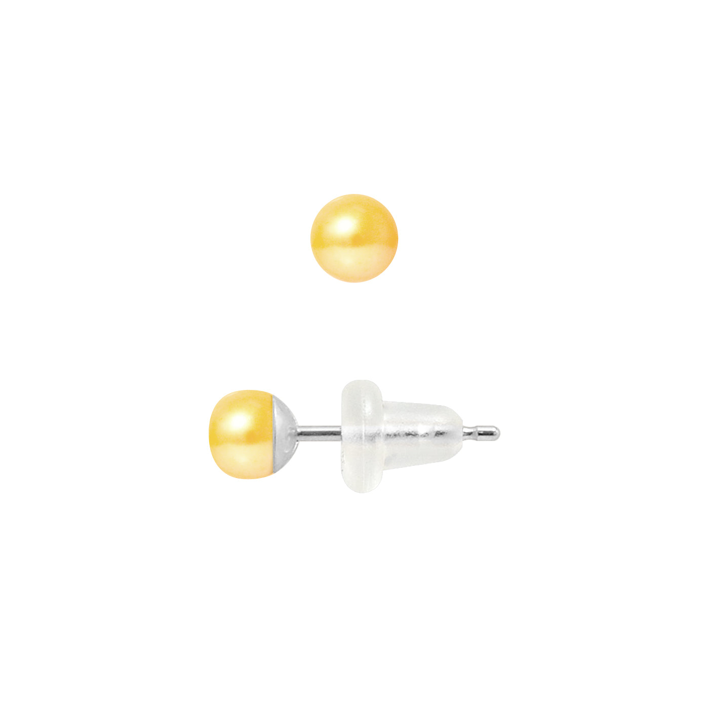 PERLINEA- Boucle d'Oreilles- Perles de Culture d'Eau Douce- Bouton Diamètre 4-5 mm Gold- Bijou Femme- Or Blanc