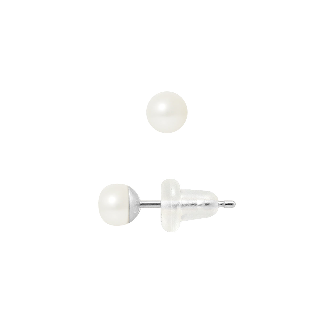 PERLINEA- Boucle d'Oreilles- Perles de Culture d'Eau Douce- Bouton Diamètre 4-5 mm Blanc- Bijou Femme- Or Blanc