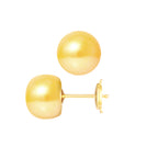 PERLINEA- Boucle d'Oreilles- Perles de Culture d'Eau Douce- Bouton Diamètre 9-10  mm Gold- Bijou Femme- OrJaune