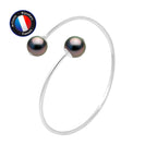 PERLINEA- BraceletJonc Toi & Moi- Perle de Culture de Tahiti- Ronde 10-11 mm- Bijou Femme- Argent 925 Millièmes