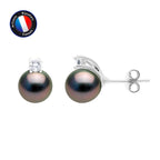 PERLINEA- Boucle d'Oreilles - Perles de Culture de Tahiti- Semi Ronde Diamètre 8-9 mm- Bijou Femme- Argent 925 Millièmes