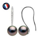 PERLINEA- Boucle d'Oreilles - Perles de Culture de Tahiti- Ronde Diamètre 8-9 mm- Bijou Femme- Argent 925 Millièmes