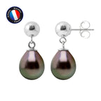 PERLINEA- Boucle d'Oreilles - Perles de Culture de Tahiti- Ovale Diamètre 8-9 mm- Bijou Femme- Argent 925 Millièmes