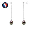 PERLINEA- Boucle d'Oreilles Pendante- Perles de Culture de Tahiti- OvaleDiamètre 8-9 mm- Bijou Femme- Argent 925 Millièmes