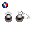 PERLINEA- Boucle d'Oreilles - Perles de Culture de Tahiti- Ovale Diamètre 8-9 mm- Bijou Femme- Argent 925 Millièmes
