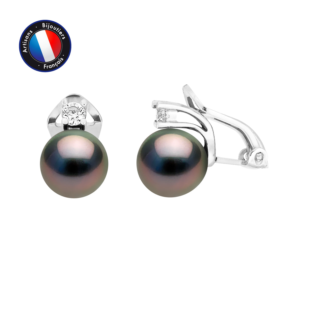 PERLINEA- Boucle d'Oreilles - Perles de Culture de Tahiti- Ovale Diamètre 8-9 mm- Bijou Femme- Argent 925 Millièmes