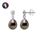 PERLINEA- Boucle d'Oreilles - Perles de Culture de Tahiti- Poire Diamètre 8-9 mm- Bijou Femme- Argent 925 Millièmes